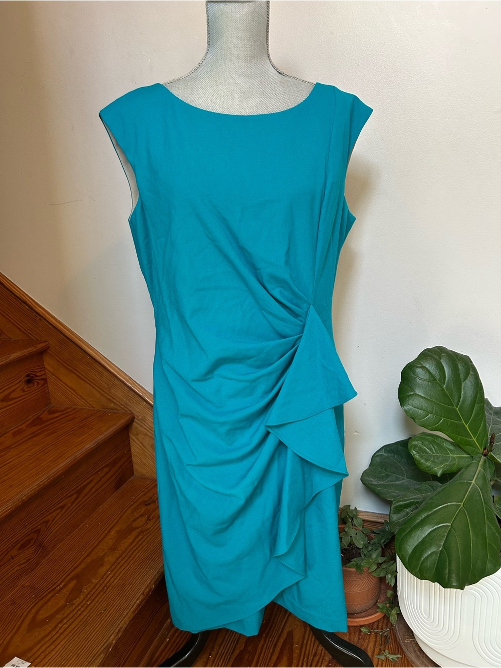 new directions Teal Sleeveless Ruched Midi Dress